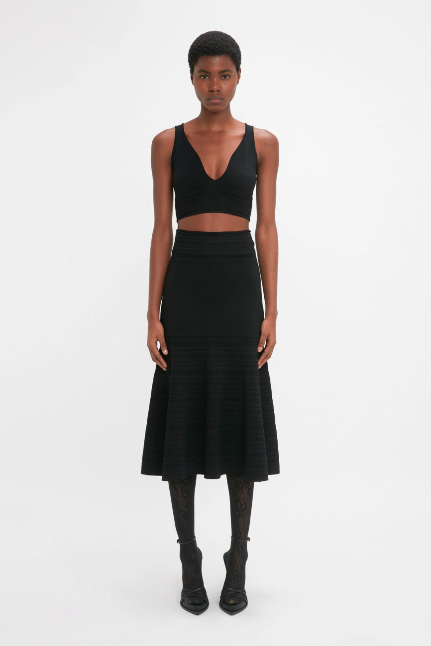Frame Detail Cut-Out Cami Skirt In Black - XS